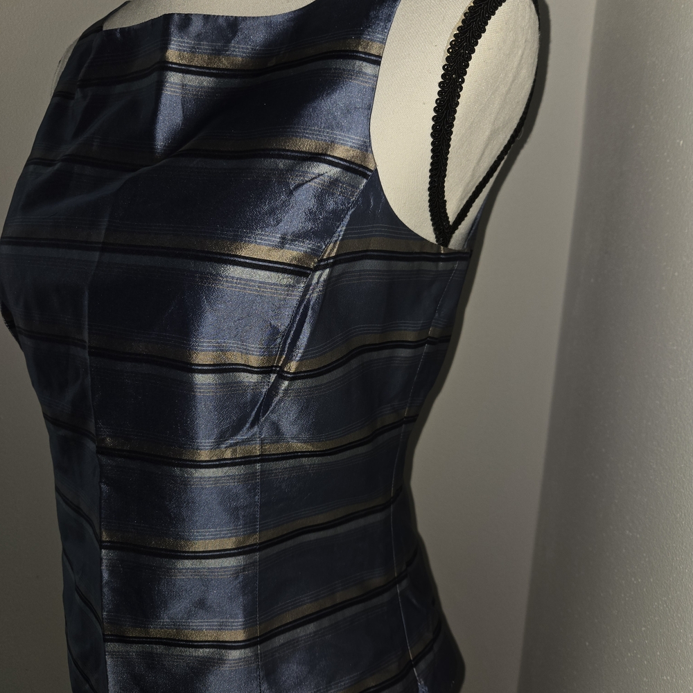 Ann Taylor Sheath Top Blue Silver Square Neck Sleeveless